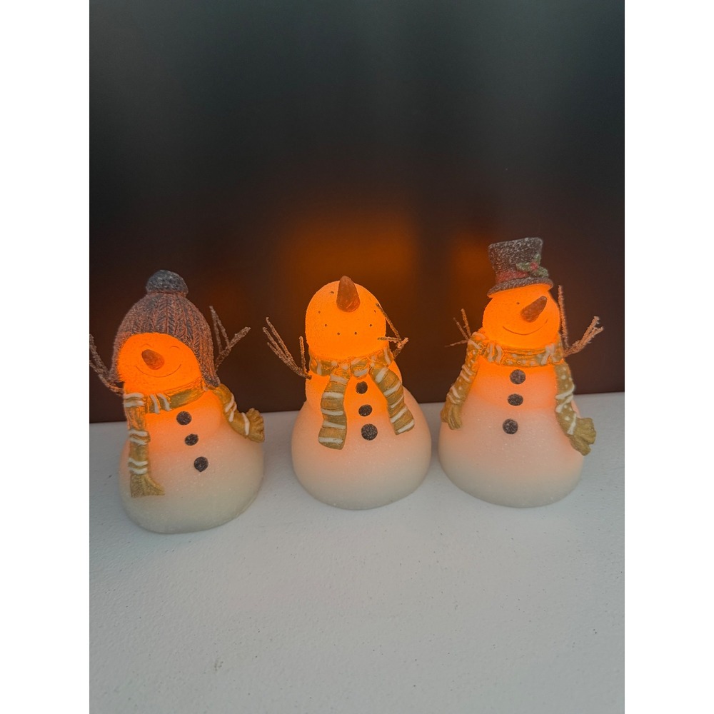 Set of 3 Light Up Snowman Figurines Christmas Holiday Decor Frosted Glitter 5in